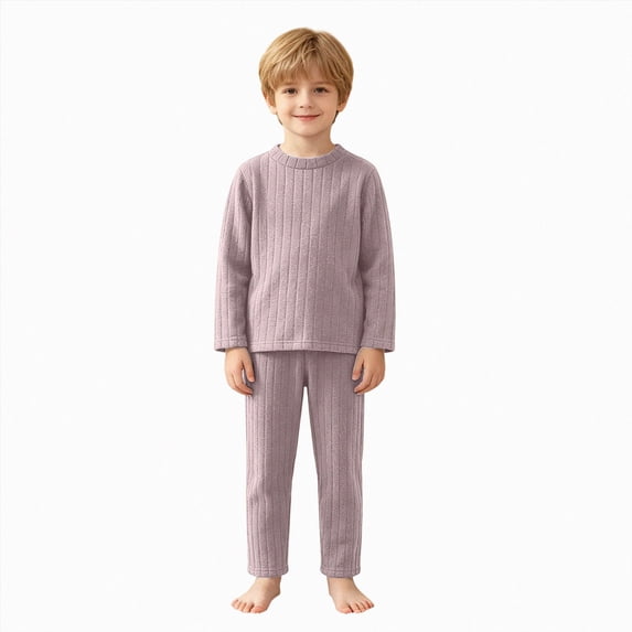 KPOPLK Kids Toddler Boy Two Piece Pajamas Sleepwear Pjs Set Long Sleeve Solid Crewneck Cotton Top Warm Pants Fall Boy Jammies,Size 3-4 Years