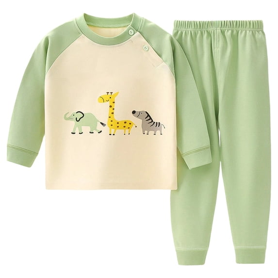 KPOPLK Kids & Toddler Pajamas Clothes Boys 2 Piece Pjs Set Dinosaur Print Cotton Top & Fleece Pants Sleepwear 1-11 Years Green Size 7-8 Years