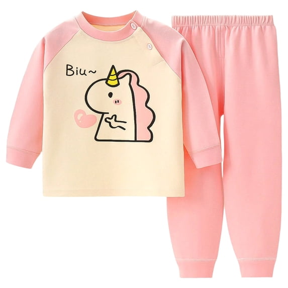KPOPLK Kids & Toddler Pajamas Clothes Boys 2 Piece Pjs Set Dinosaur Print Cotton Top & Fleece Pants Sleepwear 1-11 Years Pink Size 5-6 Years