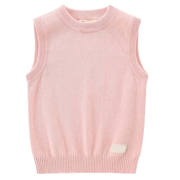 KPOPLK Kids Vintage Sweater Vest Knitted Cardigan Round Neck Button Up Retro Collision Sleeveless Coat for Spring And Fall(9-10 Years,Pink)