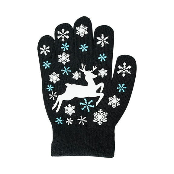 KPOPLK Kids Winter Gloves, Fluffy Stretchy Warm Winter Gloves for Kids, Boys & Girls Outdoors Playing(One Size,C12-Black)