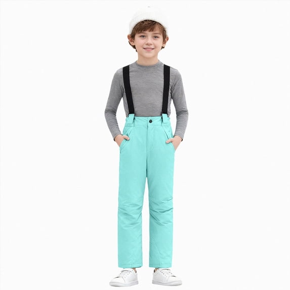 KPOPLK Kids Winter Insulated Snow Bib Pants Detachable Suspenders Windproof Waterproof Trousers With Pockets for Boys Girls Outdoor Wear,Size 10-12 Years