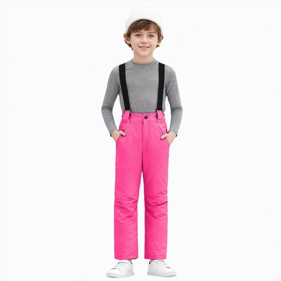 KPOPLK Kids Winter Insulated Snow Bib Pants Detachable Suspenders Windproof Waterproof Trousers With Pockets for Boys Girls Outdoor Wear,Size 6-7 Years