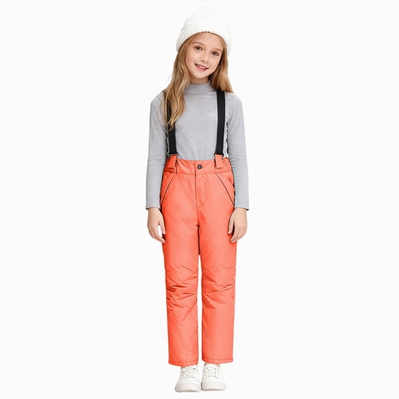 KPOPLK Kids Winter Insulated Snow Bib Pants Detachable Suspenders Windproof Waterproof Trousers With Pockets for Boys Girls Outdoor Wear,Size 8-9 Years