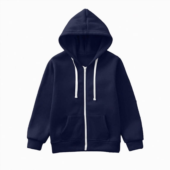 KPOPLK Kids Zip Up Hoodies Toddler Boy Long Sleeve Hooded Sweatshirt Fall Winter Casual Solid Jacket for 1T 2T 3T 4T 5T 6T 7T Dark Blue Size 9-10 Years