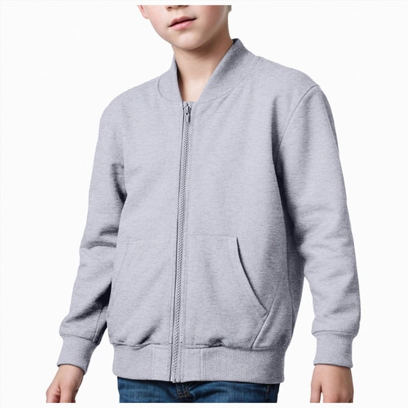 KPOPLK Kids Zip Up Bomber Jacket 1-8 Years Long Sleeve Baseball Collar Sweatshirt Fall School Clothes Size 5-6 Years,Grey