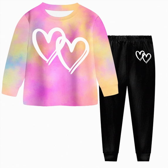 KPOPLK Little Boys Girsl Outfit Set Long Sleeve Cute Print Tops T-Shirt and Pant Set Fall Winter Casual 2 Piece Set Pink Size 3-4 Years