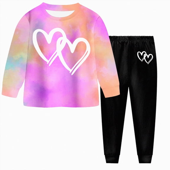KPOPLK Little Boys Girsl Outfit Set Long Sleeve Cute Print Tops T-Shirt and Pant Set Fall Winter Casual 2 Piece Set Purple Size 2-3 Years