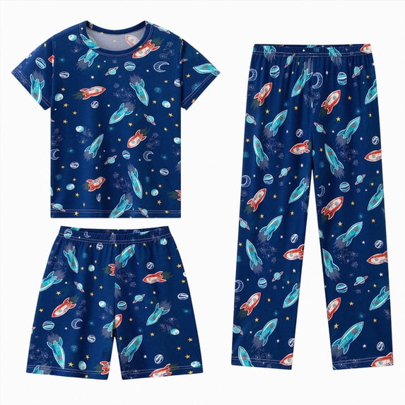 KPOPLK Little Boys Pajamas for Toddler Clothes Set 2-14 Years Cartoon Sleepwear Long Sleeve 3 Piece Kids Pjs,Size 7-8 Years