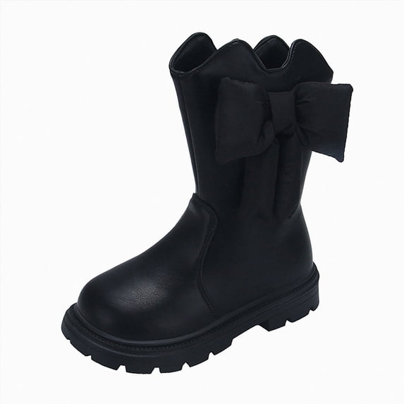 KPOPLK Little Girls Short Fashion Boots Side Zipper Bow Thick Non-Slip Sole Boots Princess Dress Boots for Party Daily Wear(12.5,Black)