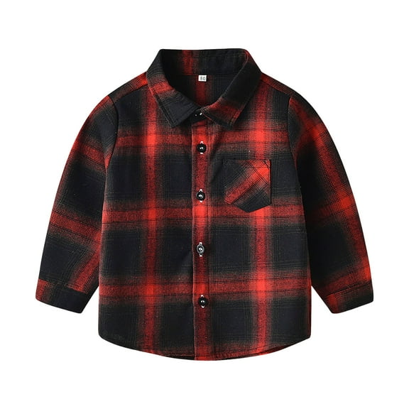 KPOPLK Little Kids Toddler Baby Boy Button Down Cardigan Long Sleeve Plaid Flannel Sweater Coat Tops Spring Fall Clothes(1-2 Years,Red)