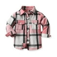 thumbnail image 1 of KPOPLK Little Kids Toddler Baby Boy Button Down Cardigan Long Sleeve Plaid Flannel Sweater Coat Tops Spring Fall Clothes(3-6 Months,Pink), 1 of 2