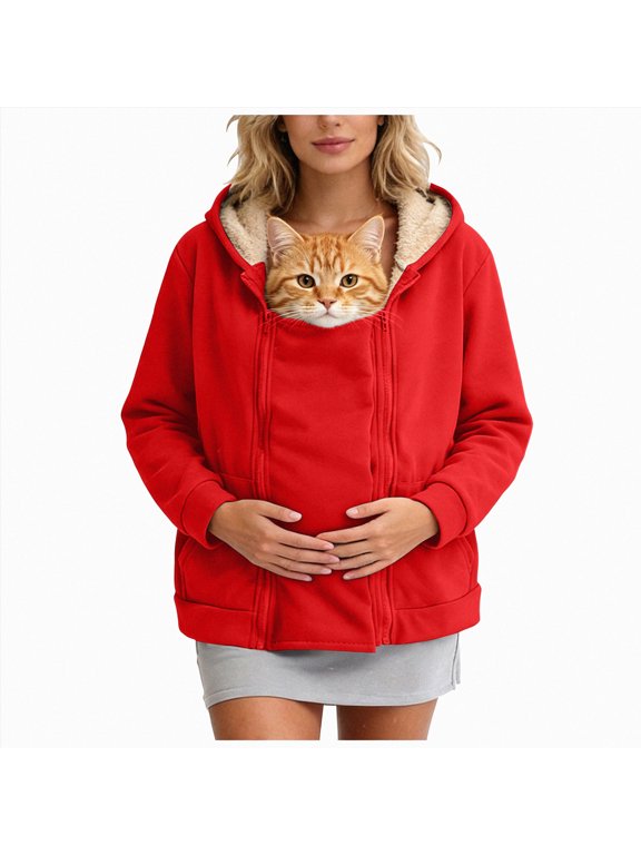 Maternity Baby Wearing Jacket, Women's 2-in-1 Winter Coat with Pocket, Heavyweight Fleece Zip Up Front,Size L