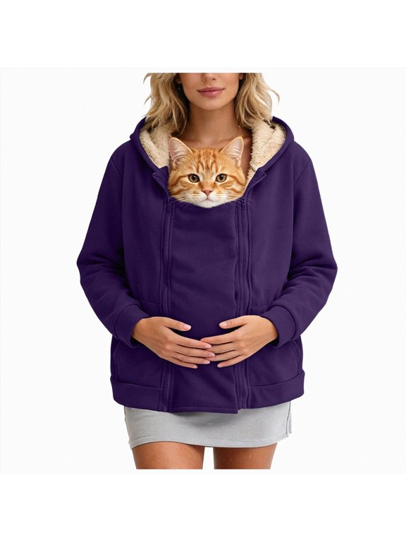 Maternity Baby Wearing Jacket, Women's 2-in-1 Winter Coat with Pocket, Heavyweight Fleece Zip Up Front,Size M