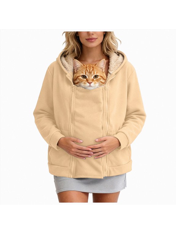 Maternity Baby Wearing Jacket, Women's 2-in-1 Winter Coat with Pocket, Heavyweight Fleece Zip Up Front,Size S