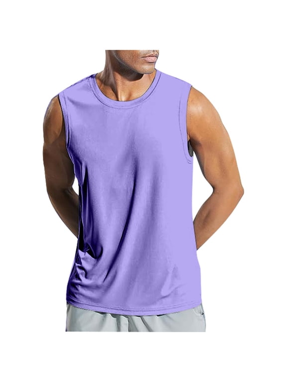Men's Active Quick Dry Tech Stretch Lightweight Sleeveless Muscle Shirt XL Purple