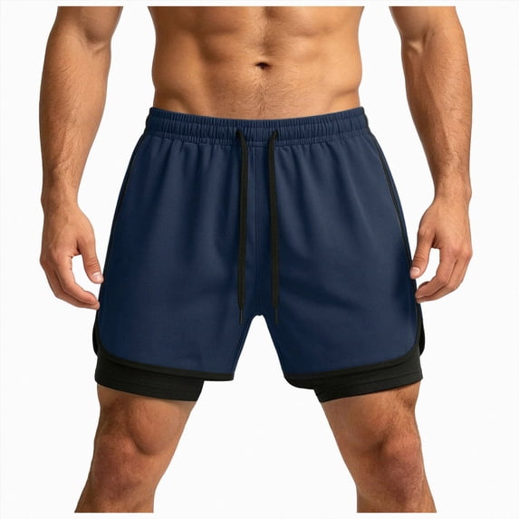 KPOPLK Men's Athletic Shorts 7 Inch Inseam 2 in 1 Quick Dry Mesh Basketball Shorts Men, Lightweight Mens Gym Running Shorts Size M,Dark Blue