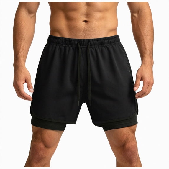 KPOPLK Men's Athletic Shorts 7 Inch Inseam 2 in 1 Quick Dry Mesh Basketball Shorts Men, Lightweight Mens Gym Running Shorts Size XL,Black