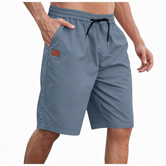 KPOPLK Men's Cargo Shorts Solid Color Drawstring Elastic Waist Stretch Cargo Pants With Pockets Casual Lightweight Above Knee Short Size L,Light Gray
