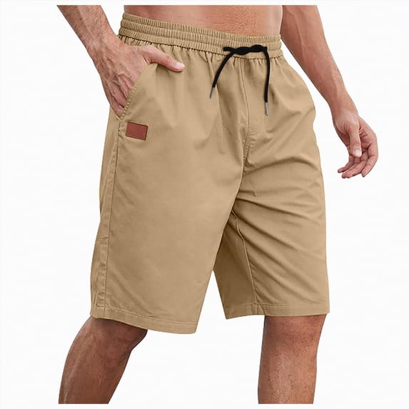 KPOPLK Men's Cargo Shorts Solid Color Drawstring Elastic Waist Stretch Cargo Pants With Pockets Casual Lightweight Above Knee Short Size XXL,Khaki