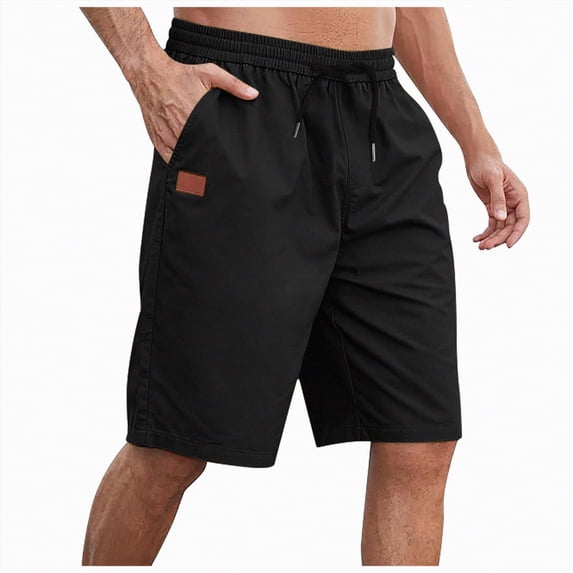 KPOPLK Men's Casual Shorts with Zipper Pockets Elastic Waistband with Drawstring Cargo Stretch Short Size XL,Black
