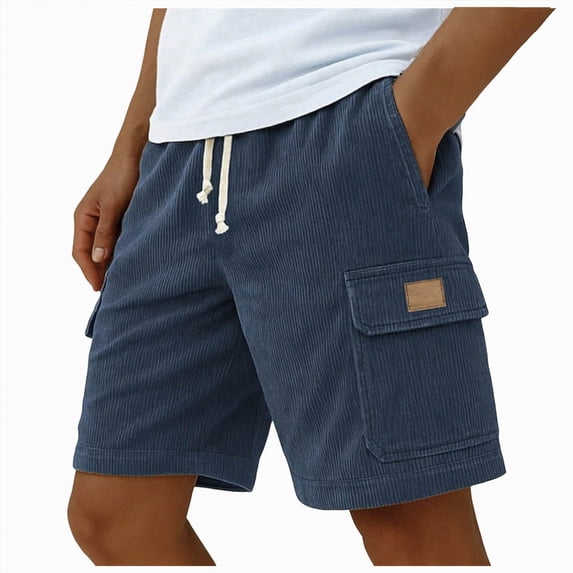 KPOPLK Men's Casual Shorts with Zipper Pockets Elastic Waistband with Drawstring Cargo Stretch Short Size XL,Navy