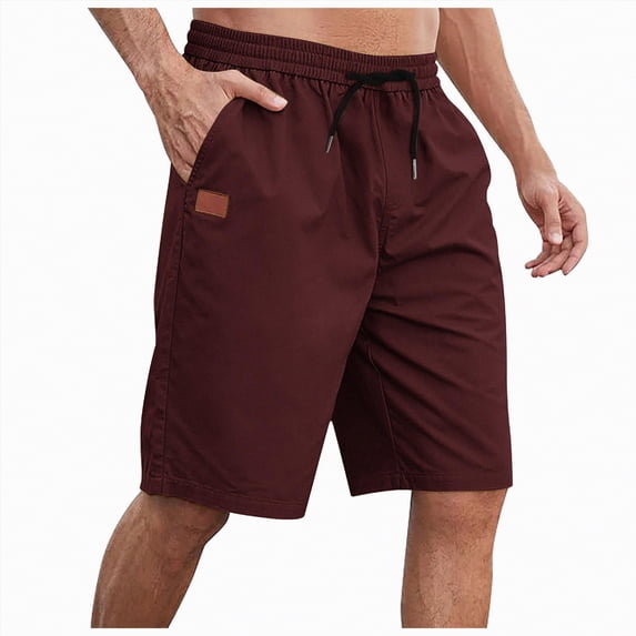 KPOPLK Men's Casual Shorts with Zipper Pockets Elastic Waistband with Drawstring Cargo Stretch Short Size XXXXL,Red