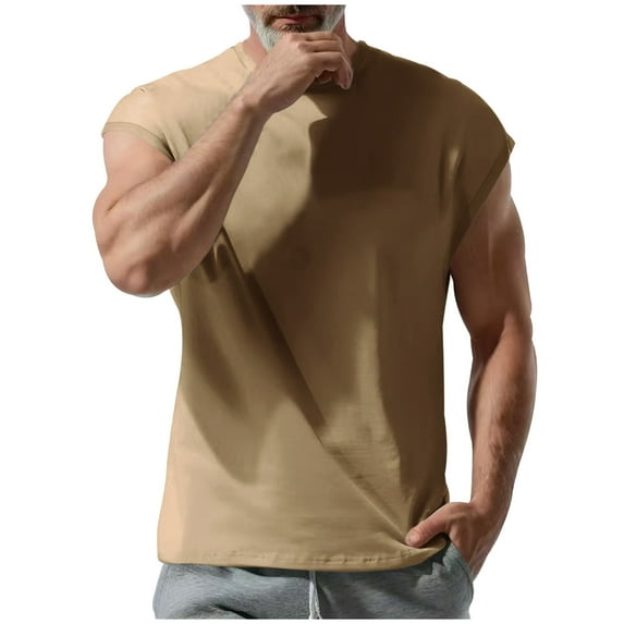 KPOPLK Men's Gym Workout Sleeveless Muscle Fitness Bodybuilding Tank Shirts: The Addition to Your Fitness Wardrobe S Khaki