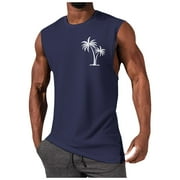 KPOPLK Mens Crewneck Muscle Tank Tops with Ribbed Armholes Sleeveless Gym Shirts for Bodybuilding, Fitness and Snug Fit 2XL Dark Blue