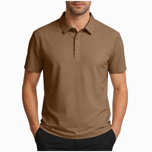 KPOPLK Men's Dry Fit Polo Shirts Short Sleeve Quick Dry Moisture Wicking Performance Athletic Golf Casual Solid Tops Breathable 4-Way Stretch Comfort Size XXXXXL,Coffee