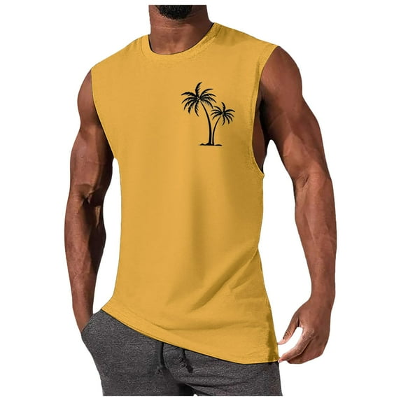 KPOPLK Men's Knitted Tank Tops: Sleeveless Casual T Shirts, Summer Beach Tank Shirts and Tee for a Cozy Feel L Yellow