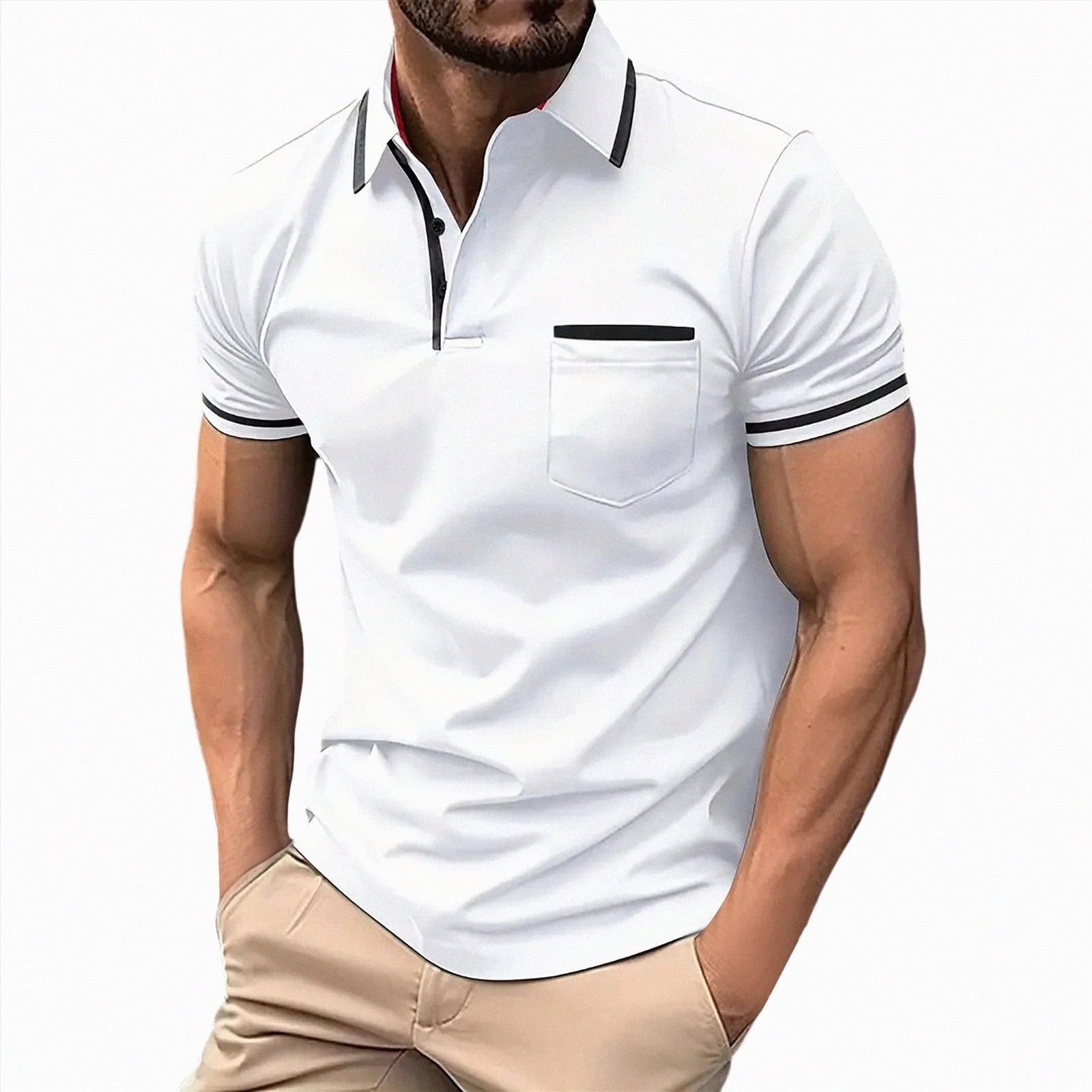 KPOPLK Men's Polo Shirts Short Sleeve Casual Basic Soft Washed Cotton ...
