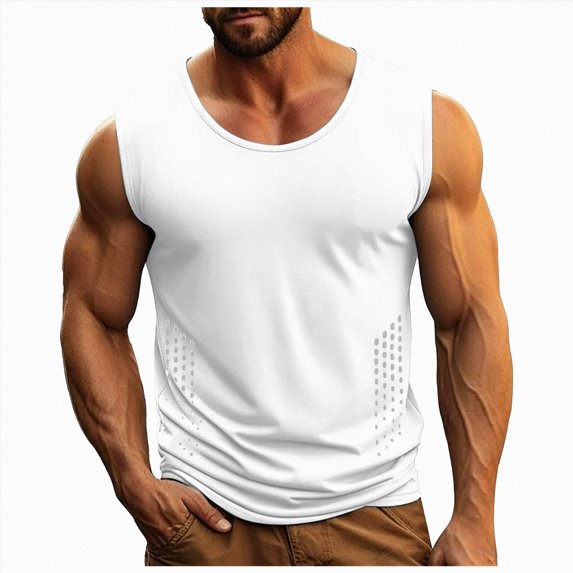KPOPLK Men's Quick Dry Tank Tops Tech Performance Sleeveless T Shirts Mesh Workout Gym Muscle Running Size L,White