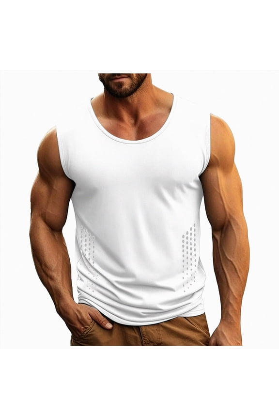 KPOPLK Men's Quick Dry Tank Tops Tech Performance Sleeveless T Shirts Mesh Workout Gym Muscle Running Size L,White