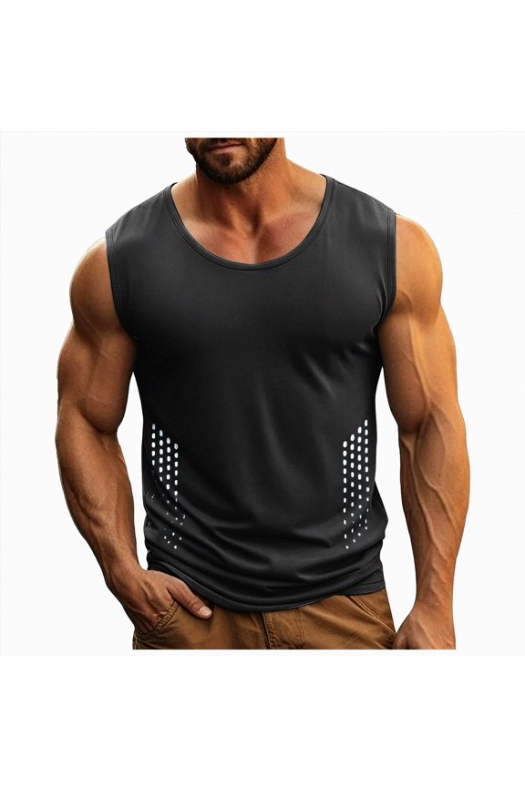 KPOPLK Men's Quick Dry Tank Tops Tech Performance Sleeveless T Shirts Mesh Workout Gym Muscle Running Size M,Black