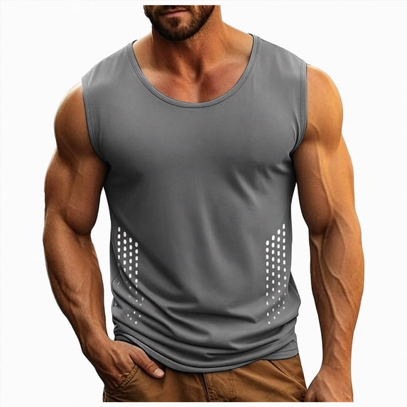 KPOPLK Men's Quick Dry Tank Tops Tech Performance Sleeveless T Shirts Mesh Workout Gym Muscle Running Size M,Grey