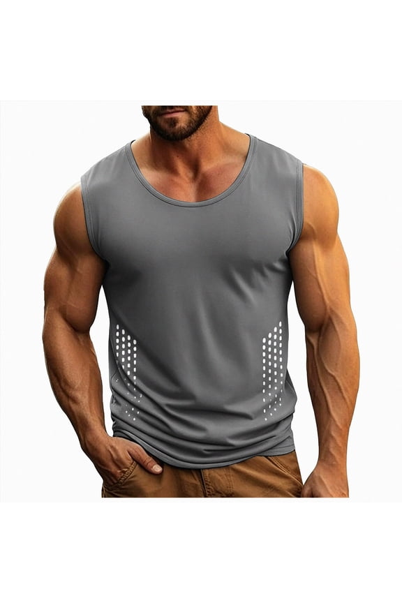 KPOPLK Men's Quick Dry Tank Tops Tech Performance Sleeveless T Shirts Mesh Workout Gym Muscle Running Size M,Grey