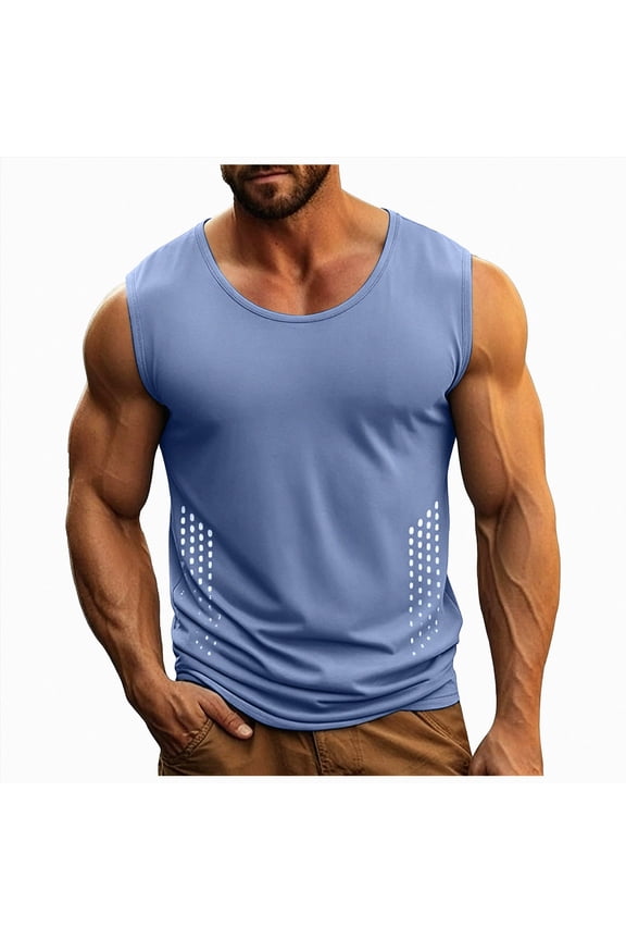 Men's Quick Dry Tank Tops Tech Performance Sleeveless T Shirts Mesh Workout Gym Muscle Running Size XXXXL,Blue