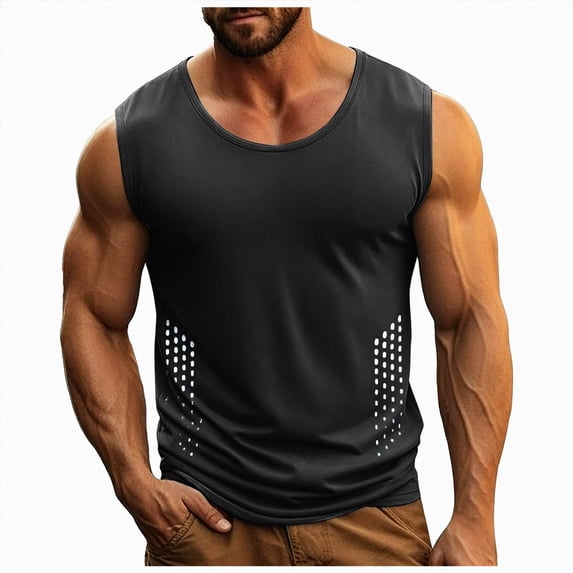 KPOPLK Men's Quick Dry Tank Tops Tech Performance Sleeveless T Shirts Mesh Workout Gym Muscle Running Size XXXXXL,Black