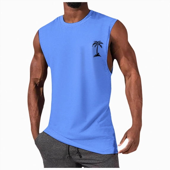 KPOPLK Men's Quick Dry Workout Tank Tops Breathable Gym Sleeveless Muscle Shirts for Active Men Size S,Blue