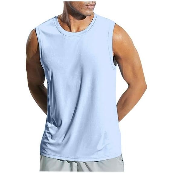 KPOPLK Men's Reflective Trim Gym Tank Tops Workout Muscle Tees for Nighttime Fitness and Bodybuilding 3XL Light Blue
