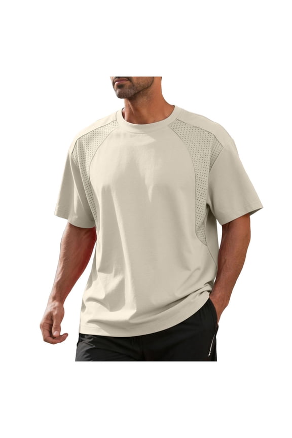 Men's Slim-Fit Quick-Dry Shirt Summer Crewneck Moisture Wicking Tech Stretch Short Sleeve Lightweight T-Shirt Khaki XL