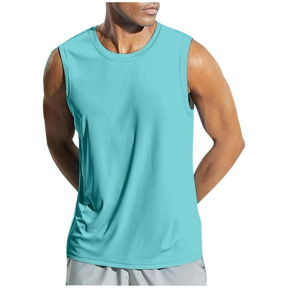 KPOPLK Men's Summer Solid Color Vest Fashion Casual Vintage Wash Sleeveless T Shirt Vest Top L Mint Green
