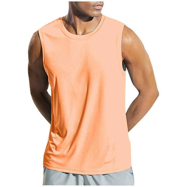 KPOPLK Men's Summer Solid Color Vest Fashion Casual Vintage Wash Sleeveless T Shirt Vest Top(L,Orange)