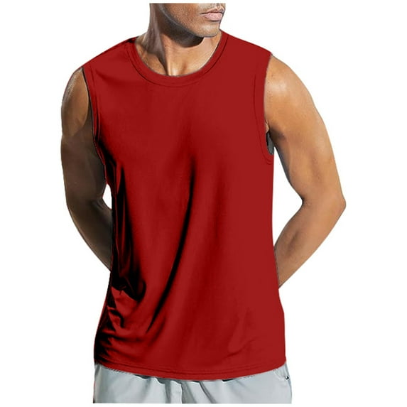 KPOPLK Men's Vintage Wash Sleeveless Tank Tops with Distressed Graphics: Gym Shirts with a Retro, Aged Look for a Unique Style L Red