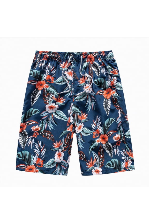 Mens Casual Shorts Elastic Waist Drawstring Loose Fit Summer Beach Vacation Shorts with Pockets(Navy,M)