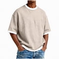 thumbnail image 1 of KPOPLK Mens Cropped T Shirt Boxy Short Sleeve Big and Tall Shirts Fashion Loose Fit Drop Shoulder Top Midweight Crewneck Basic Tee(Khaki,XXXXL), 1 of 4