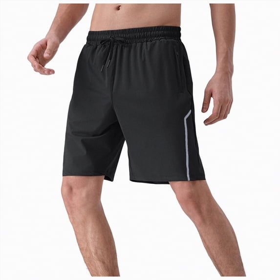KPOPLK Mens Shorts Casual Cotton Workout Shorts Drawstring Elastic Zipper Pockets Elastic Waist Size XXXL,Black