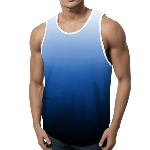 KPOPLK Mens Summer Fashion Tank Top Casual Loose Sports Beach Print Top Vest Casual Loose Top(3XL,Blue)