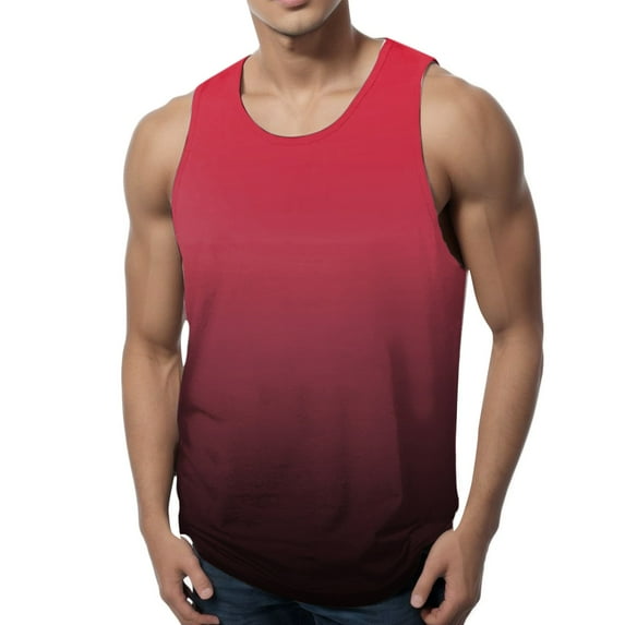 KPOPLK Mens Summer Fashion Tank Top Casual Loose Sports Beach Print Top Vest Casual Loose Top(3XL,Red)